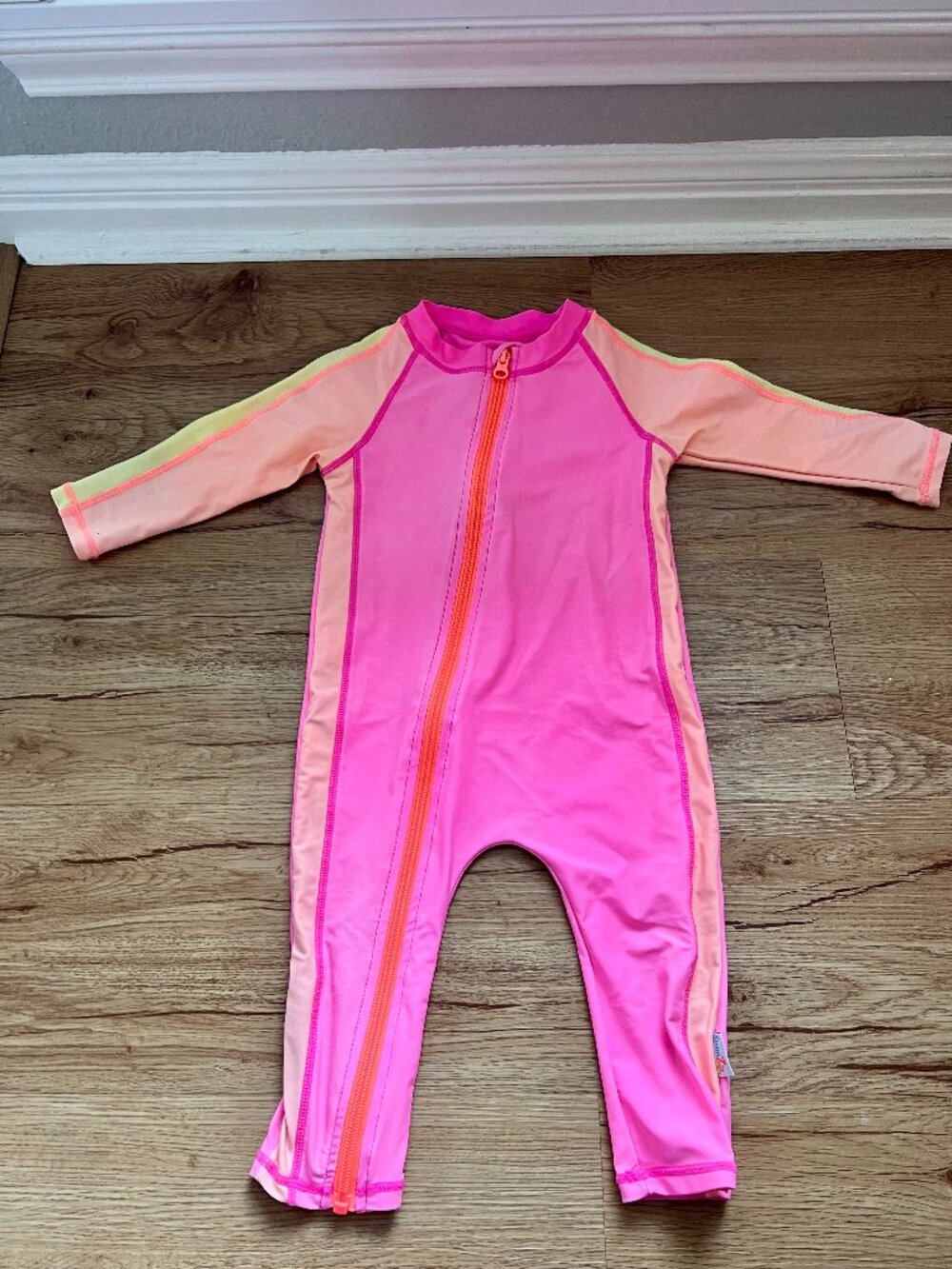 Swimzip - Sunsuit - Long Sleeve Romper Swimsuit "Neon Pink/Orange" - 18Months